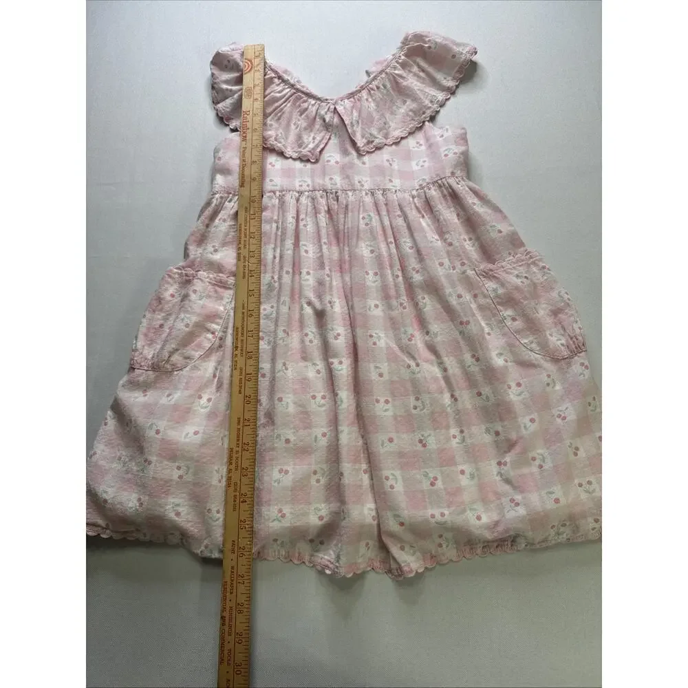 Catherine Malandrino Girls Size 8 Pink Gingham Cherry Dress Ruffle Cottagecore